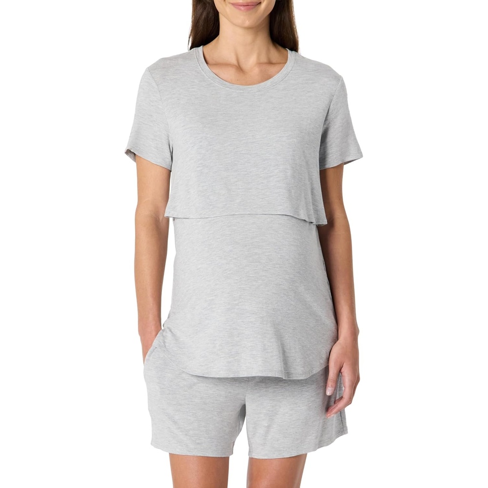 image:imageAmazon Essentials Womens Soft Modal Nursing Maternity Sleepwear Pajama Set with ShortsMedium Grey Heather