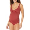 Amazon Essentials Women’s Maternity Ruched V-Neck Swimsuit with Adjustable Straps(Brick Red)