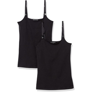 Amazon Essentials Women’s Maternity Nursing Tops, Pregnancy Clothes with Adjustable Straps and Built-in Shelf Bra, Pack of 2(2-pack Black)