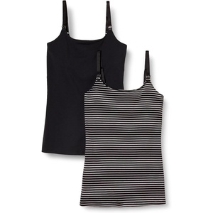 Amazon Essentials Women’s Maternity Nursing Tops, Pregnancy Clothes with Adjustable Straps and Built-in Shelf Bra, Pack of 2(2-pack Black/Stripe)