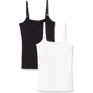 Amazon Essentials Women’s Maternity Nursing Tops, Pregnancy Clothes with Adjustable Straps and Built-in Shelf Bra, Pack of 2(2-pack Black/White)