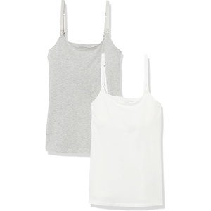 Amazon Essentials Women’s Maternity Nursing Tops, Pregnancy Clothes with Adjustable Straps and Built-in Shelf Bra, Pack of 2(Light Grey Heather)