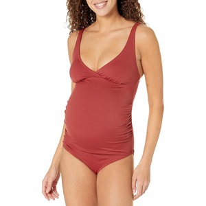 Amazon Essentials Women’s Maternity Ruched V-Neck Swimsuit with Adjustable Straps(Brick Red)