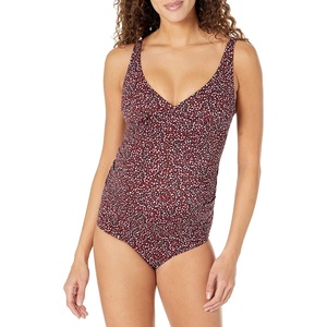 Amazon Essentials Women’s Maternity Ruched V-Neck Swimsuit with Adjustable Straps(Brick Red Leopard)