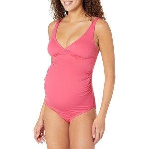 Amazon Essentials Women’s Maternity Ruched V-Neck Swimsuit with Adjustable Straps(Hot Pink)