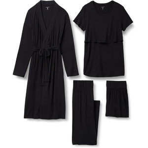 Amazon Essentials Women’s Soft Modal Nursing Maternity Sleepwear Pajama Bundle, 4 Piece(Black)