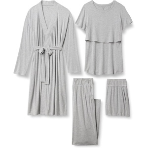 Amazon Essentials Women’s Soft Modal Nursing Maternity Sleepwear Pajama Bundle, 4 Piece(Medium Grey Heather)