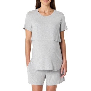 Amazon Essentials Women’s Soft Modal Nursing Maternity Sleepwear Pajama Set with Shorts(Medium Grey Heather)