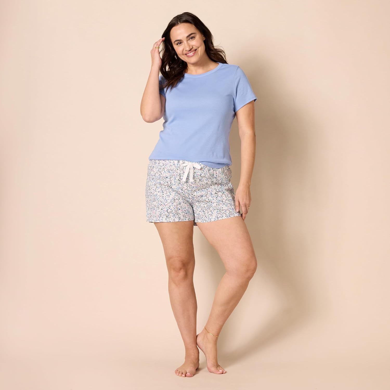 image:imageAmazon Essentials Womens Cotton Poplin Short and Sleep Tee Set Loungewear PajamasBlue Floral