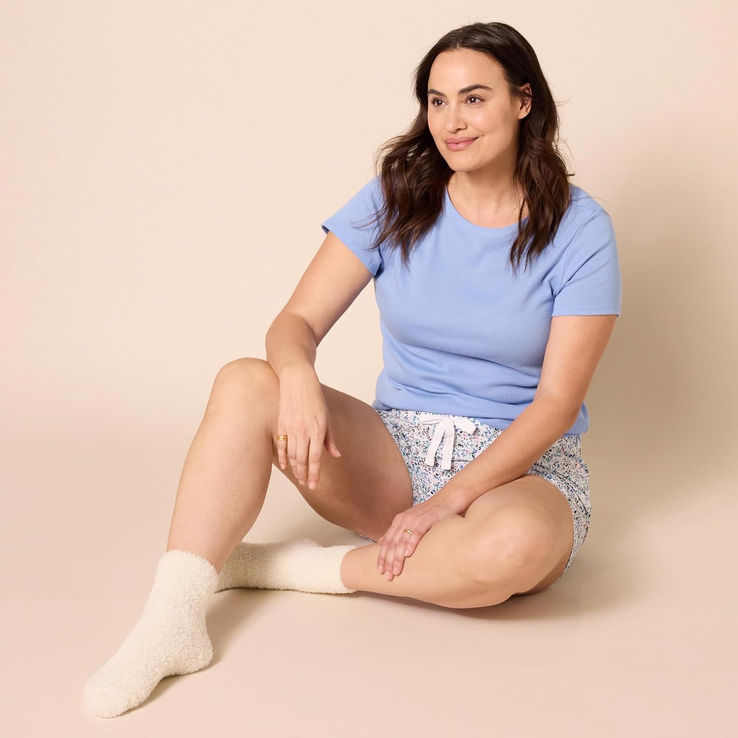 image:imageAmazon Essentials Womens Cotton Poplin Short and Sleep Tee Set Loungewear PajamasBlue Floral