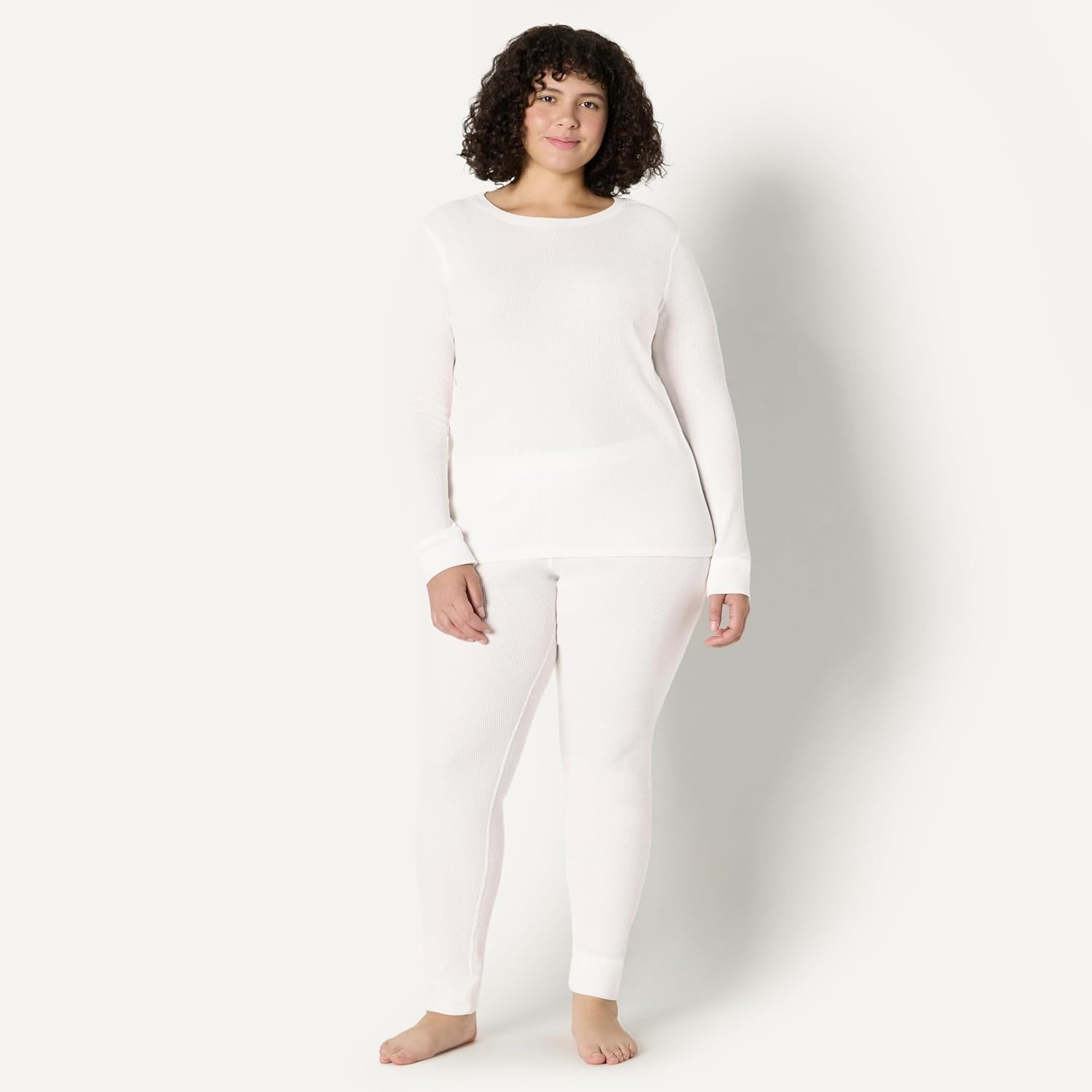 image:imageAmazon Essentials Womens Cotton Thermal Long Underwear Pajama SetsWhite