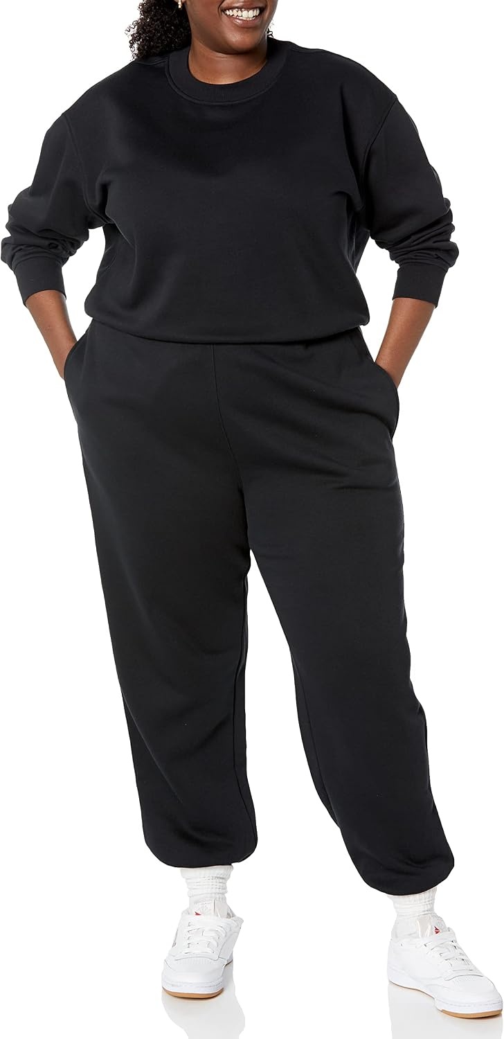 image:imageAmazon Essentials Womens Cropped Drop Shoulder Long Sleeve Sweatshirt Available in Plus SizeBlack