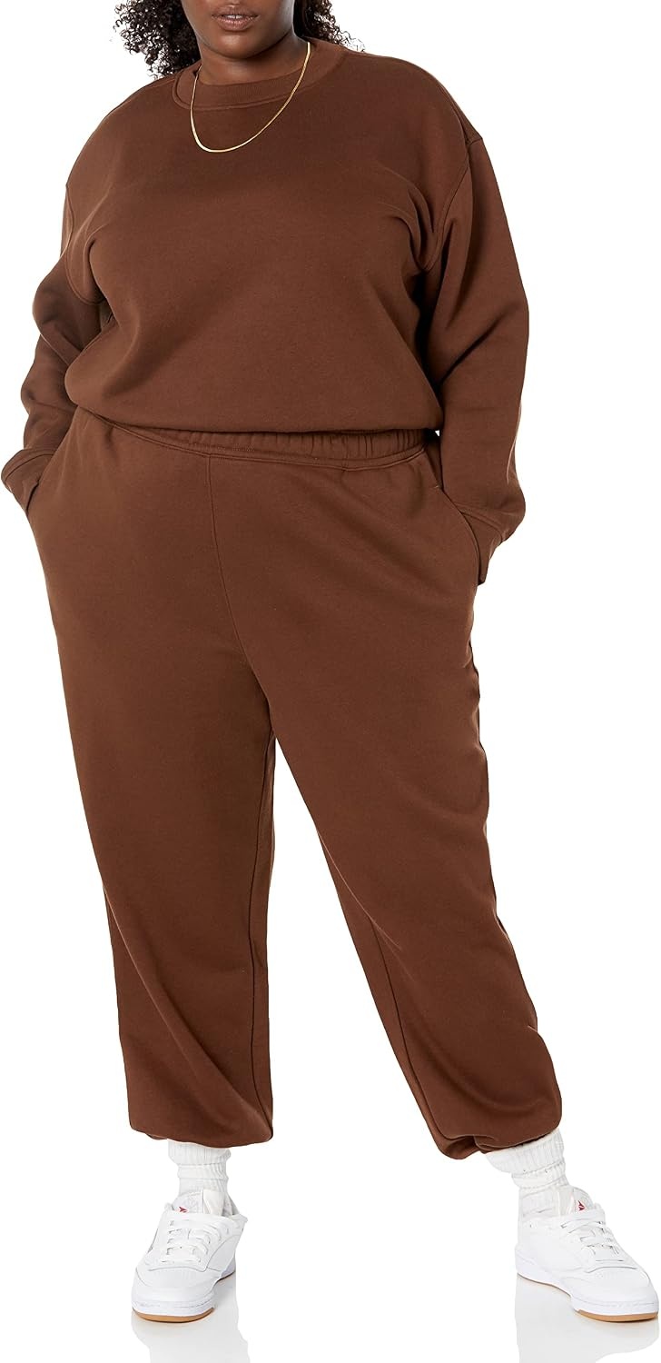 image:imageAmazon Essentials Womens Cropped Drop Shoulder Long Sleeve Sweatshirt Available in Plus SizeDeep Brown