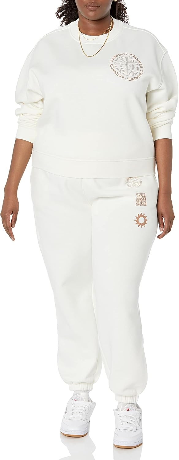 image:imageAmazon Essentials Womens Cropped Drop Shoulder Long Sleeve Sweatshirt Available in Plus SizeEggshell White
