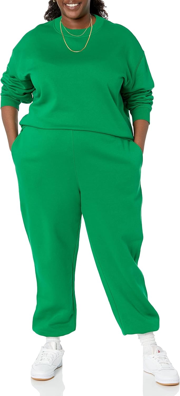 image:imageAmazon Essentials Womens Cropped Drop Shoulder Long Sleeve Sweatshirt Available in Plus SizeGreen