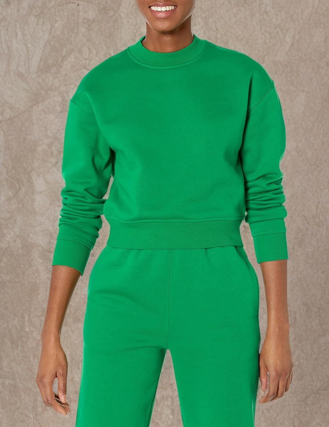 image:imageAmazon Essentials Womens Cropped Drop Shoulder Long Sleeve Sweatshirt Available in Plus SizeGreen