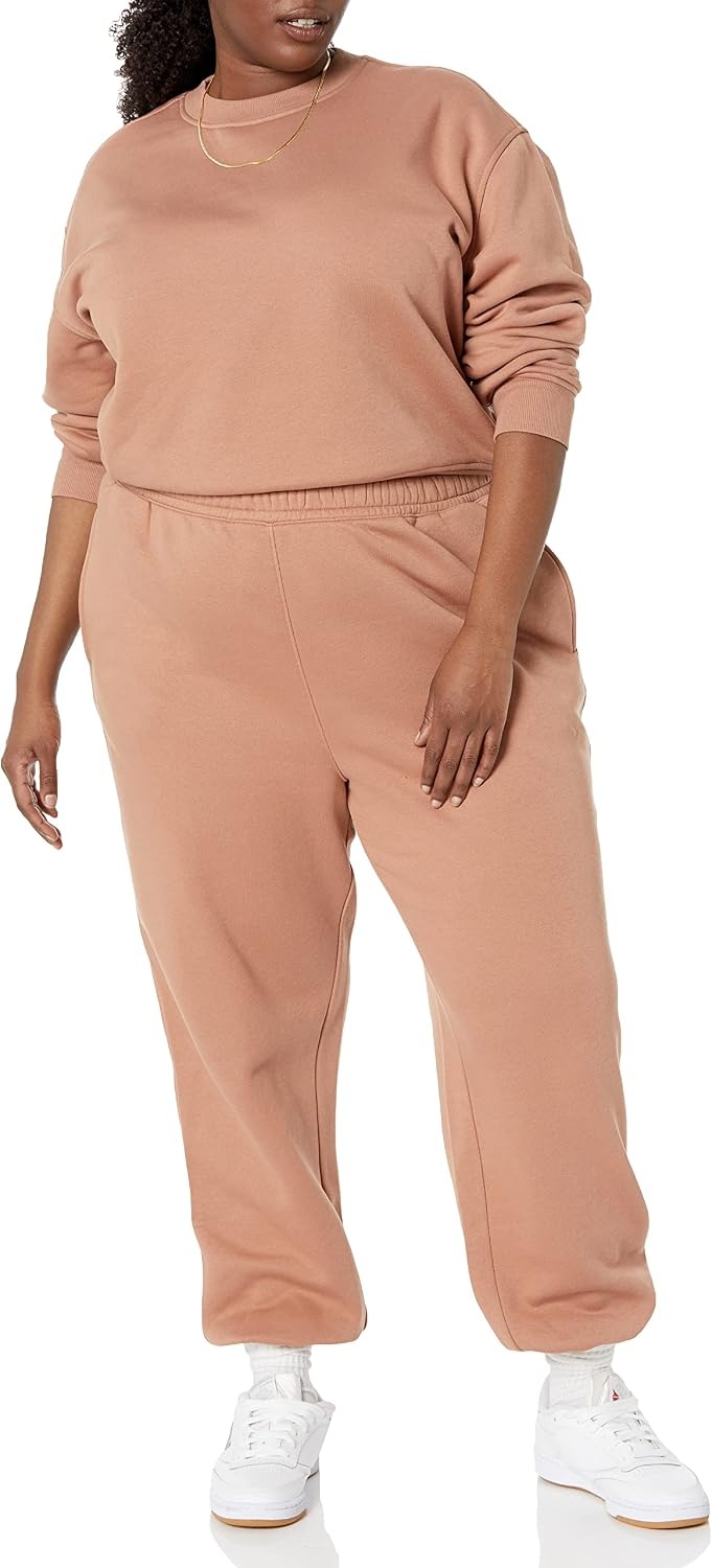 image:imageAmazon Essentials Womens Cropped Drop Shoulder Long Sleeve Sweatshirt Available in Plus SizeLight Brown