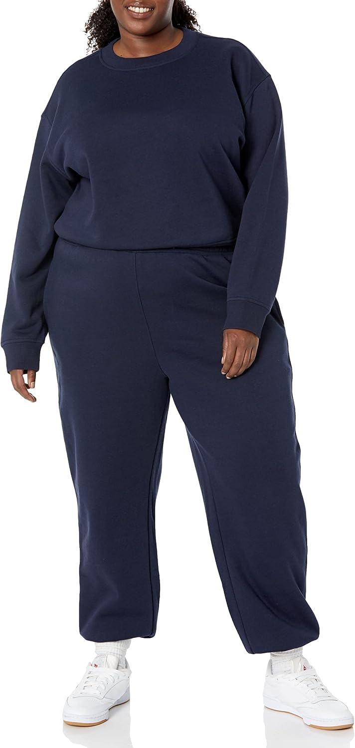 image:imageAmazon Essentials Womens Cropped Drop Shoulder Long Sleeve Sweatshirt Available in Plus SizeNavy