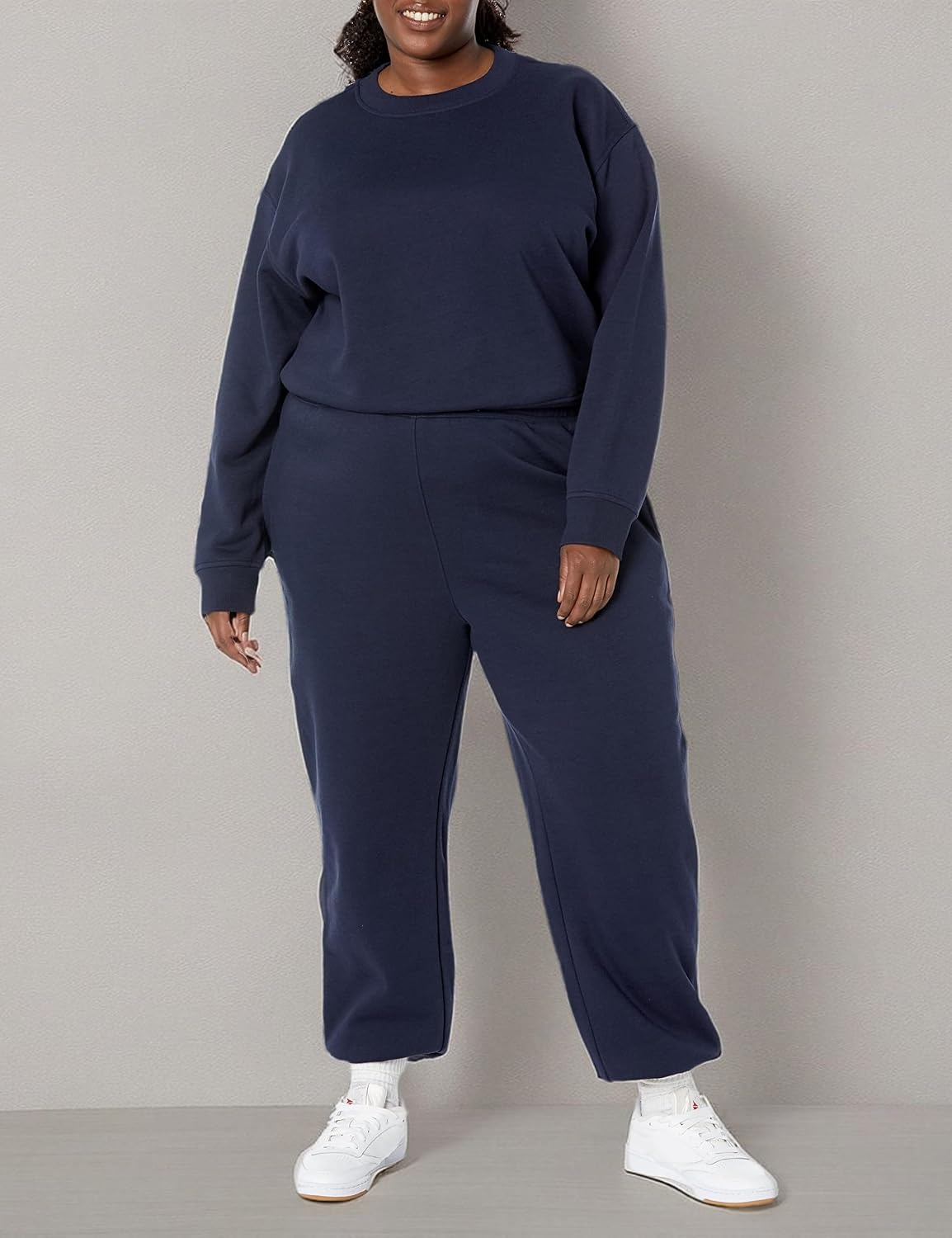 image:imageAmazon Essentials Womens Cropped Drop Shoulder Long Sleeve Sweatshirt Available in Plus SizeNavy