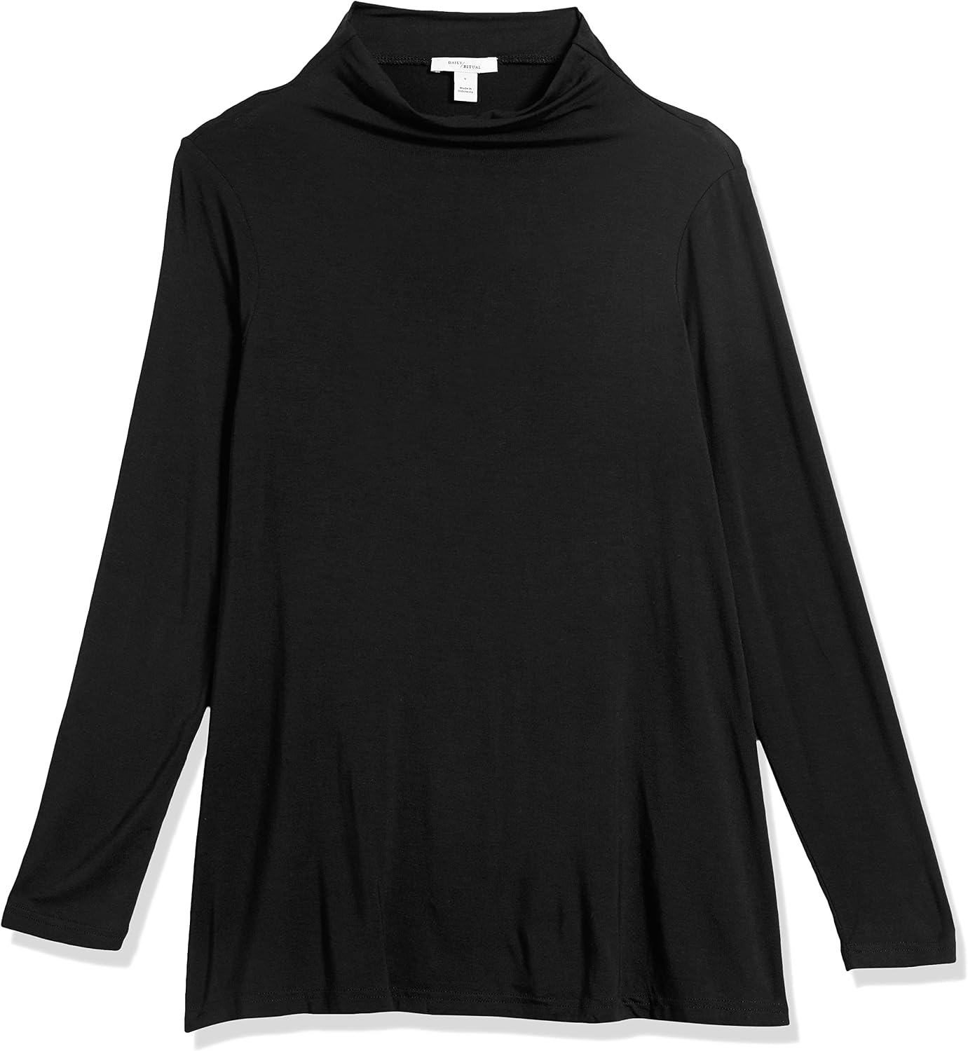 image:imageAmazon Essentials Womens Jersey LongSleeve Mock Neck Swing Tunic Top Relaxed Fit PulloverBlack