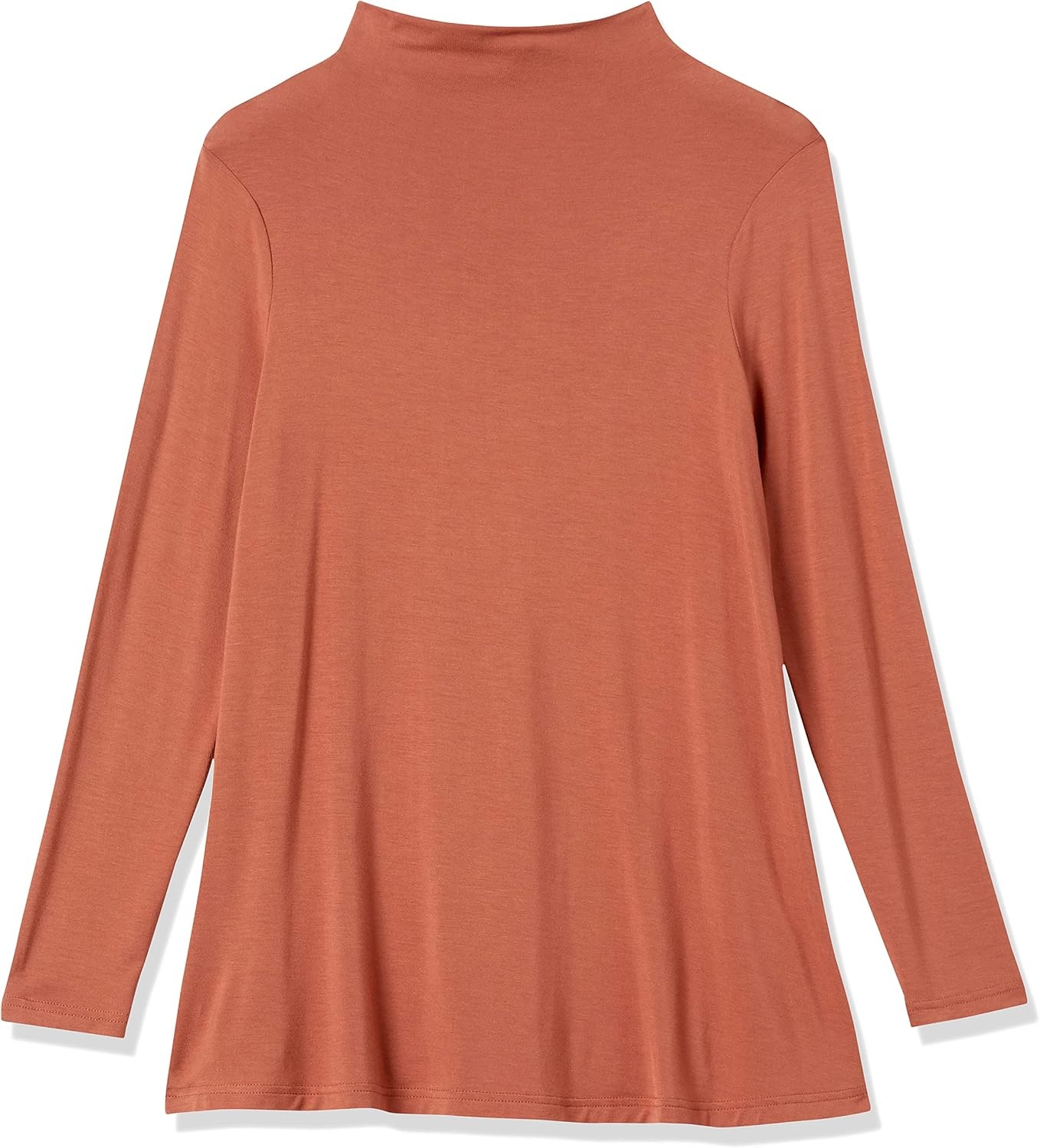 image:imageAmazon Essentials Womens Jersey LongSleeve Mock Neck Swing Tunic Top Relaxed Fit PulloverBrown