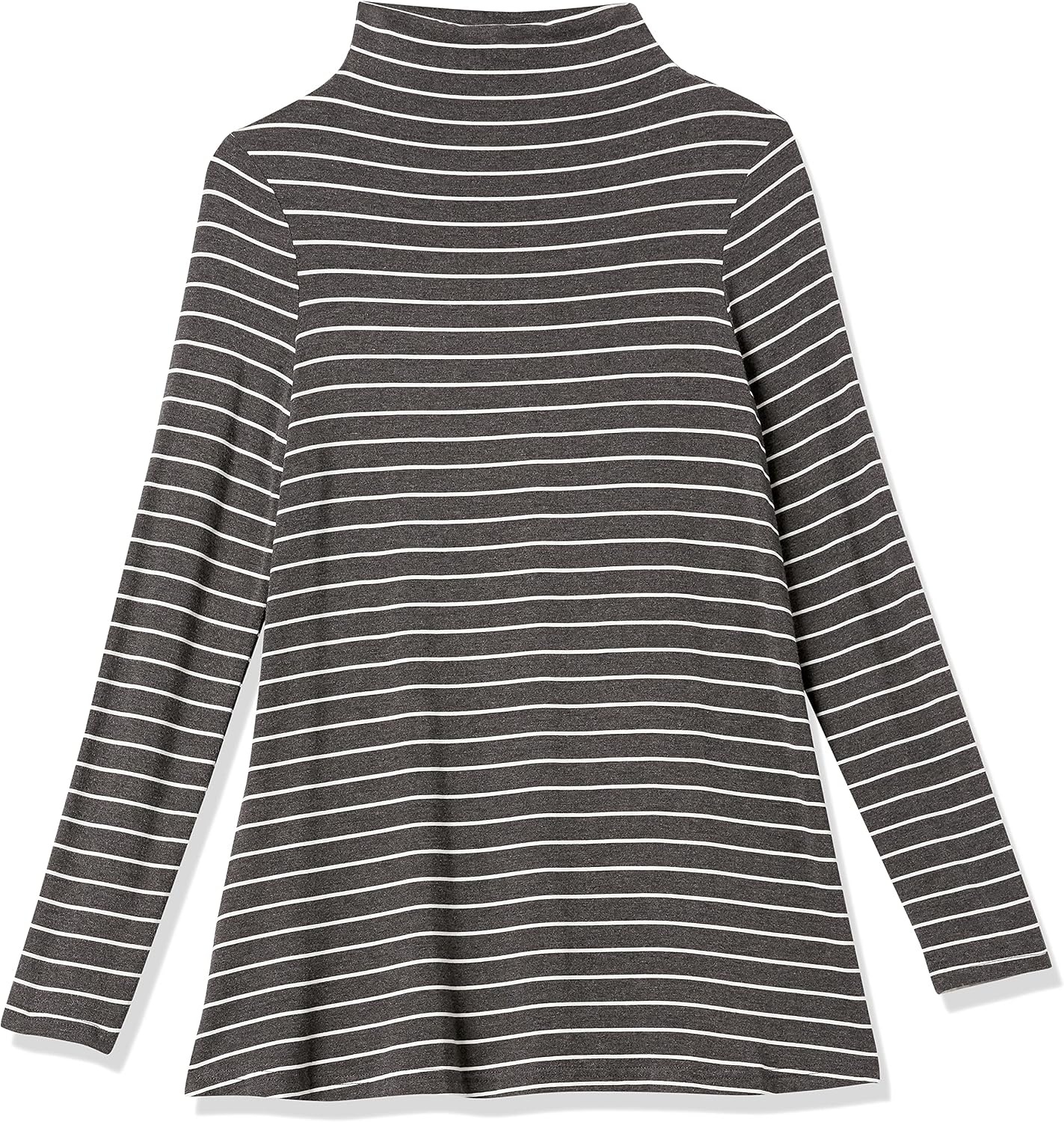 image:imageAmazon Essentials Womens Jersey LongSleeve Mock Neck Swing Tunic Top Relaxed Fit PulloverCharcoal Heather White Stripe