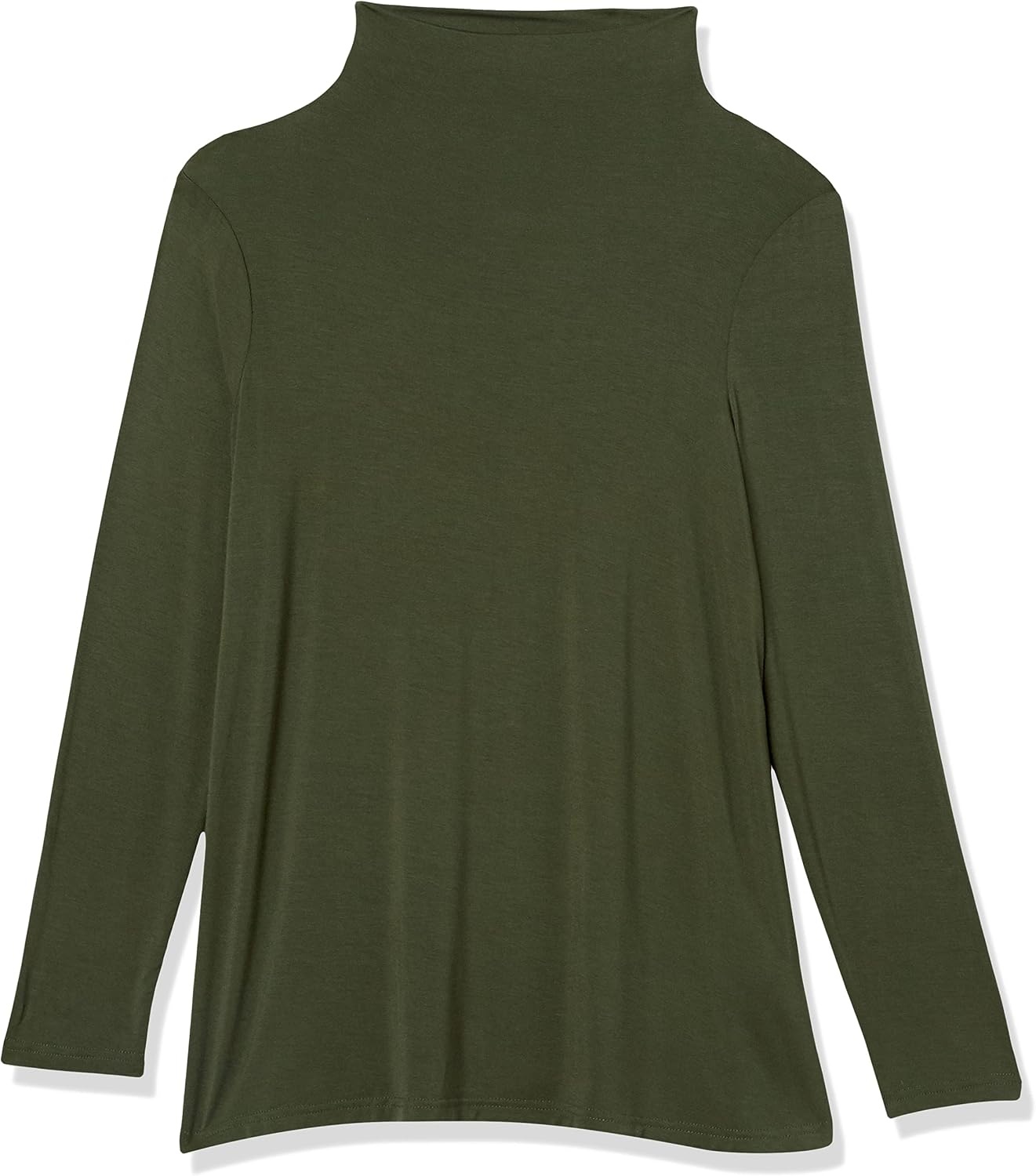 image:imageAmazon Essentials Womens Jersey LongSleeve Mock Neck Swing Tunic Top Relaxed Fit PulloverForest Green