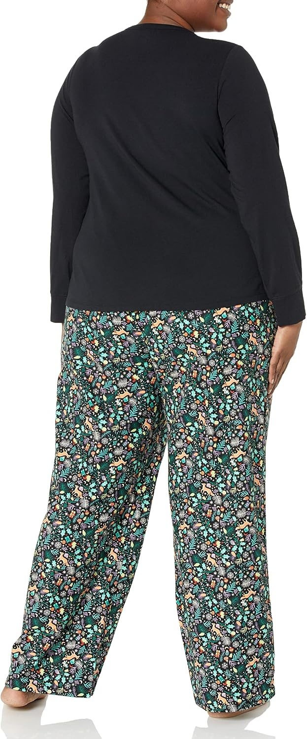 image:imageAmazon Essentials Womens Lightweight Soft Flannel Trouser and LongSleeve TShirt Sleep Set Lounge Bottoms Salmon PinkBlack Folkloric