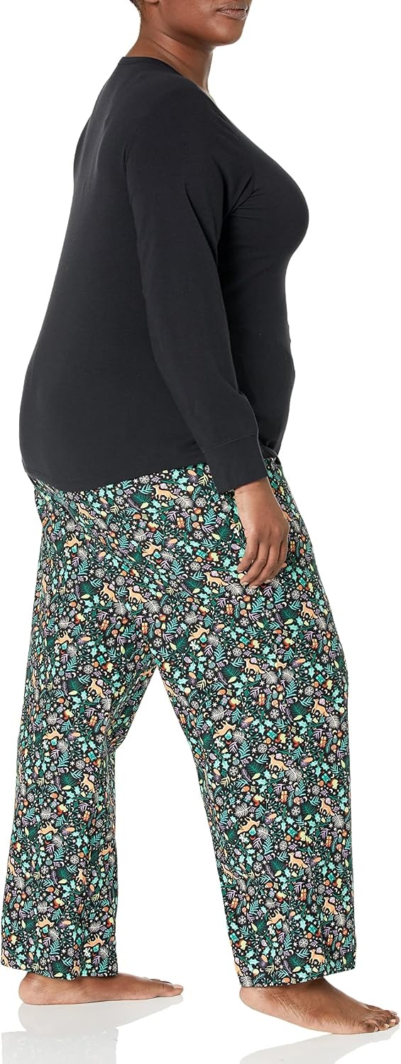 image:imageAmazon Essentials Womens Lightweight Soft Flannel Trouser and LongSleeve TShirt Sleep Set Lounge Bottoms Salmon PinkBlack Folkloric