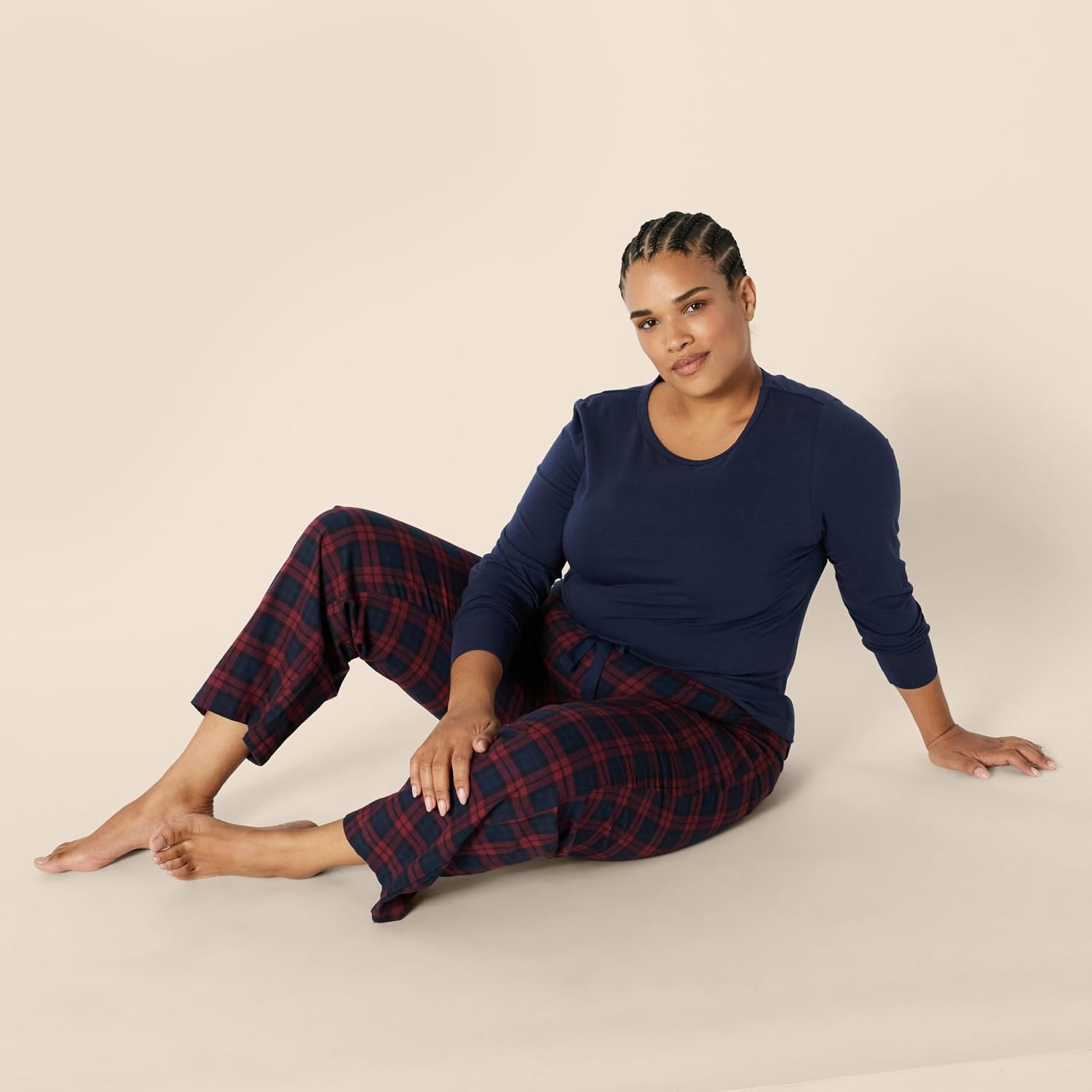 image:imageAmazon Essentials Womens Lightweight Soft Flannel Trouser and LongSleeve TShirt Sleep Set Lounge Bottoms Salmon PinkBurgundy Navy Blackwatch Plaid