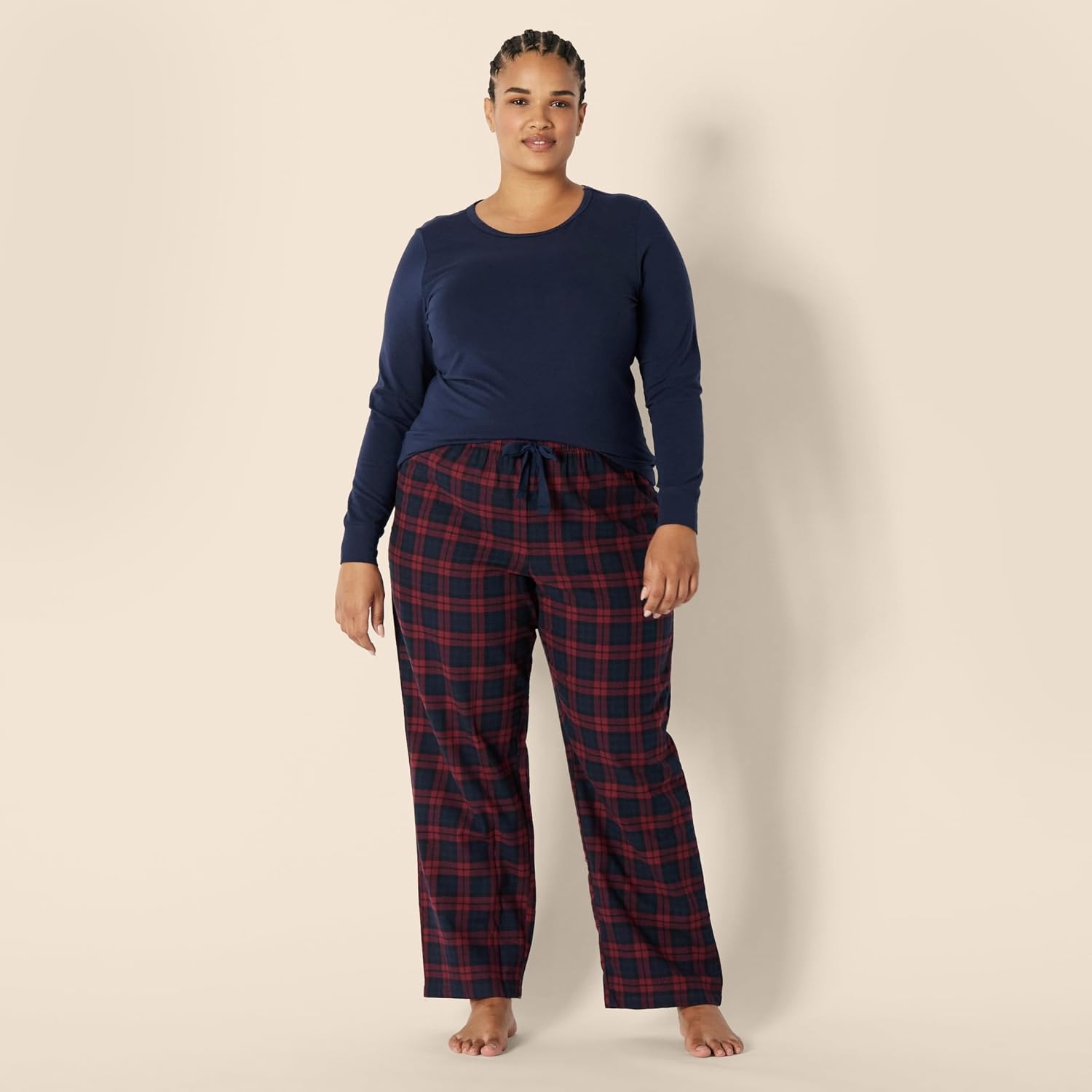 image:imageAmazon Essentials Womens Lightweight Soft Flannel Trouser and LongSleeve TShirt Sleep Set Lounge Bottoms Salmon PinkBurgundy Navy Blackwatch Plaid