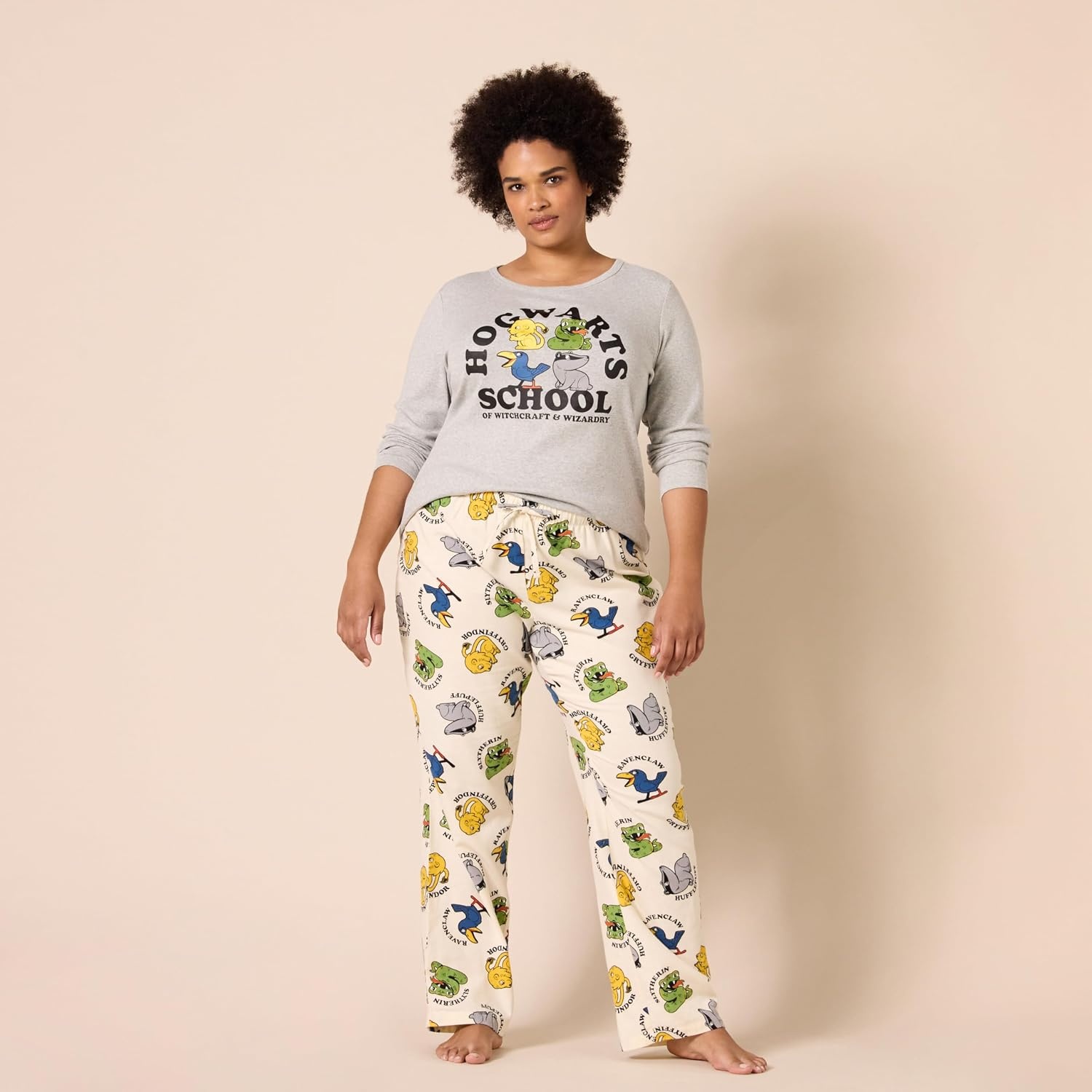 image:imageAmazon Essentials Womens Lightweight Soft Flannel Trouser and LongSleeve TShirt Sleep Set Lounge Bottoms Salmon PinkHarry Potter Hogwarts Womens