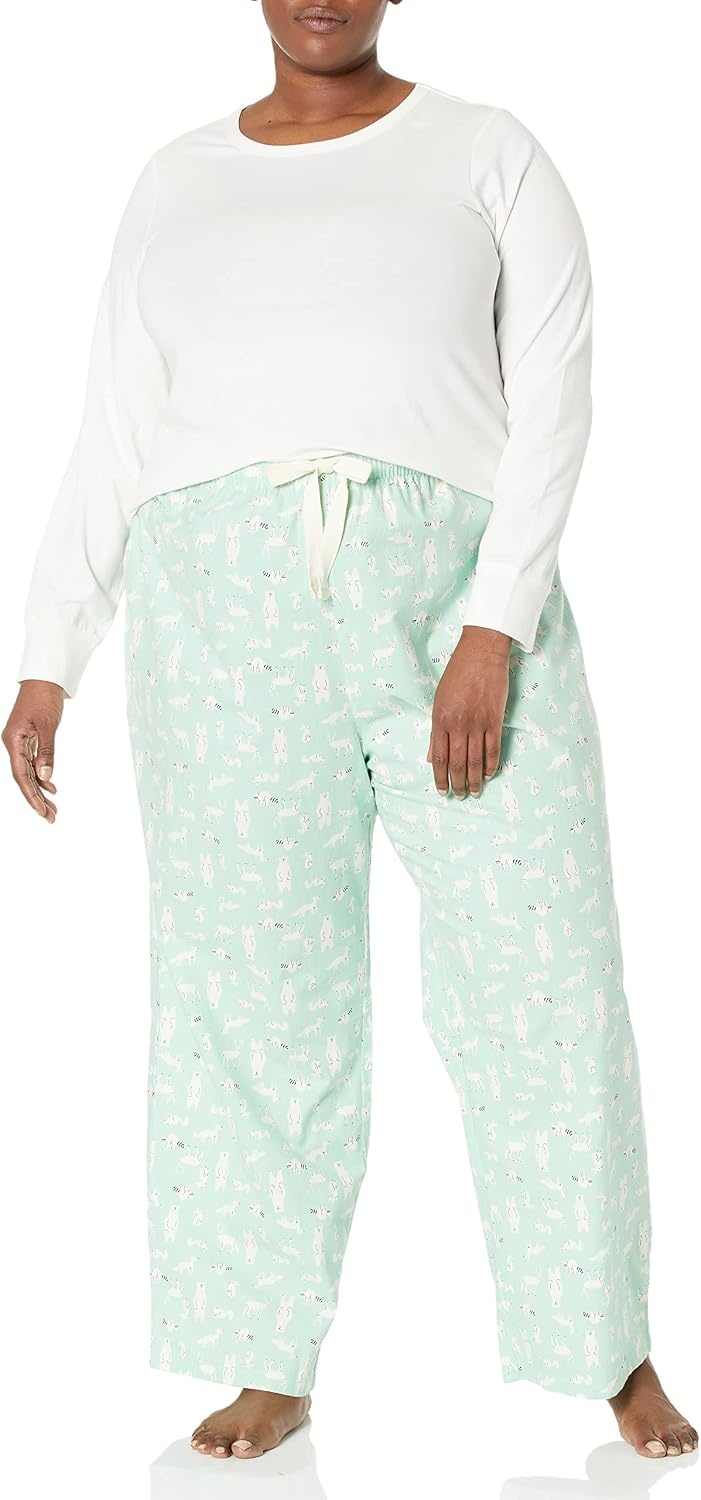 image:imageAmazon Essentials Womens Lightweight Soft Flannel Trouser and LongSleeve TShirt Sleep Set Lounge Bottoms Salmon PinkIvory Forest Animals
