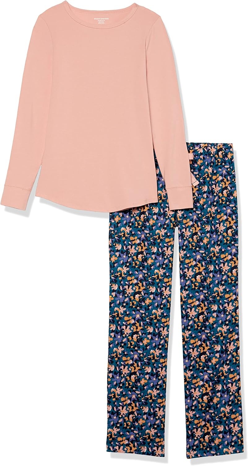 image:imageAmazon Essentials Womens Lightweight Soft Flannel Trouser and LongSleeve TShirt Sleep Set Lounge Bottoms Salmon PinkSalmon PinkFloral Camo