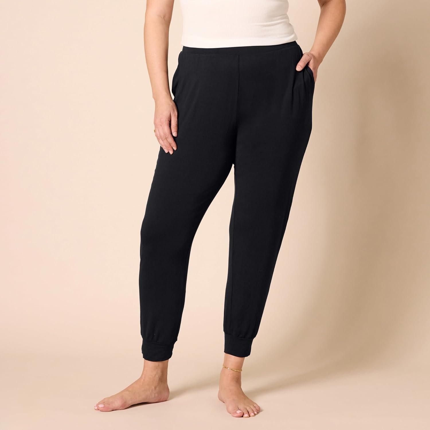image:imageAmazon Essentials Womens Pajama Pants Lightweight Knit Jersey JoggerBlack