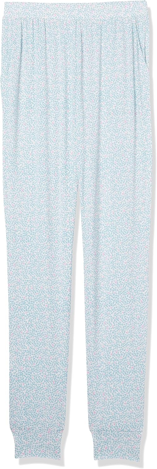 image:imageAmazon Essentials Womens Pajama Pants Lightweight Knit Jersey JoggerLight Blue Rose Leopard