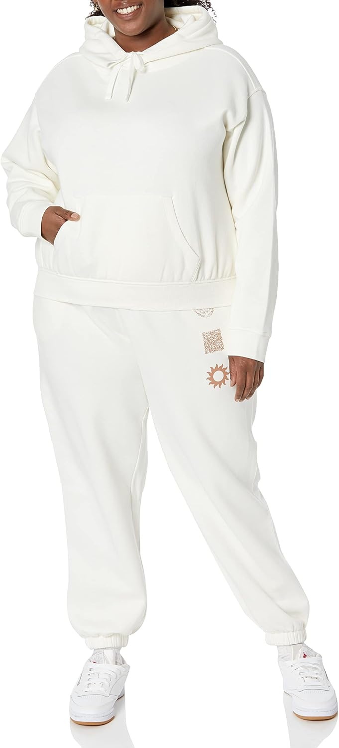 image:imageAmazon Essentials Womens Relaxed Fit Crop Pullover Hoodie Sweatshirt with Drawstring Soft Available in Plus SizeEggshell White