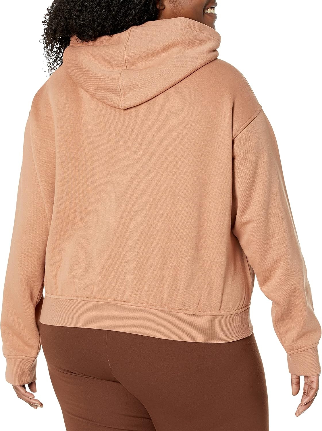 image:imageAmazon Essentials Womens Relaxed Fit Crop Pullover Hoodie Sweatshirt with Drawstring Soft Available in Plus SizeLight Brown