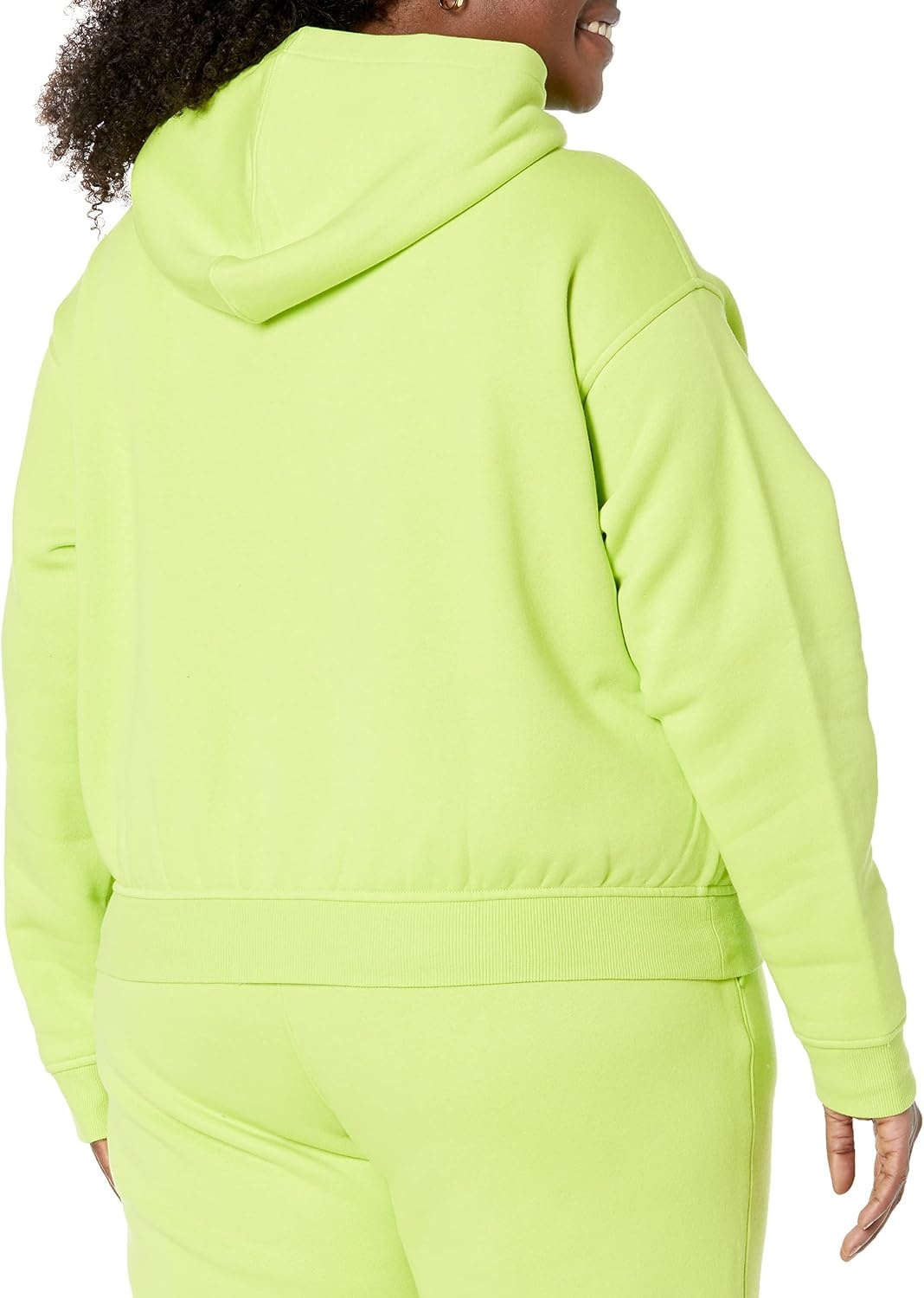 image:imageAmazon Essentials Womens Relaxed Fit Crop Pullover Hoodie Sweatshirt with Drawstring Soft Available in Plus SizeLime Green