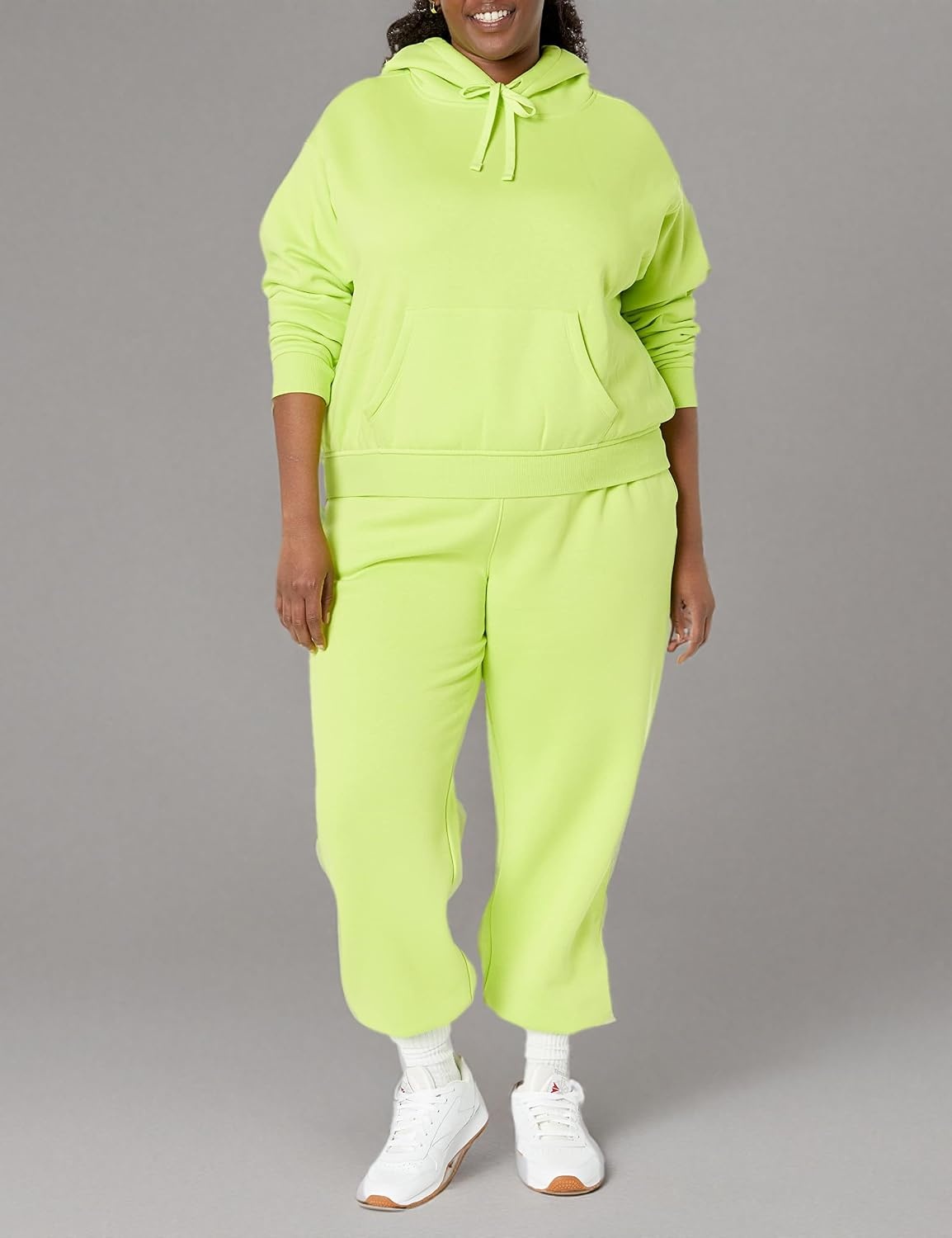 image:imageAmazon Essentials Womens Relaxed Fit Crop Pullover Hoodie Sweatshirt with Drawstring Soft Available in Plus SizeLime Green