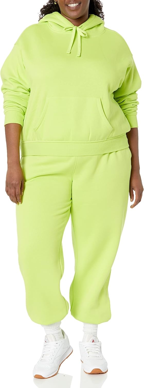 image:imageAmazon Essentials Womens Relaxed Fit Crop Pullover Hoodie Sweatshirt with Drawstring Soft Available in Plus SizeLime Green