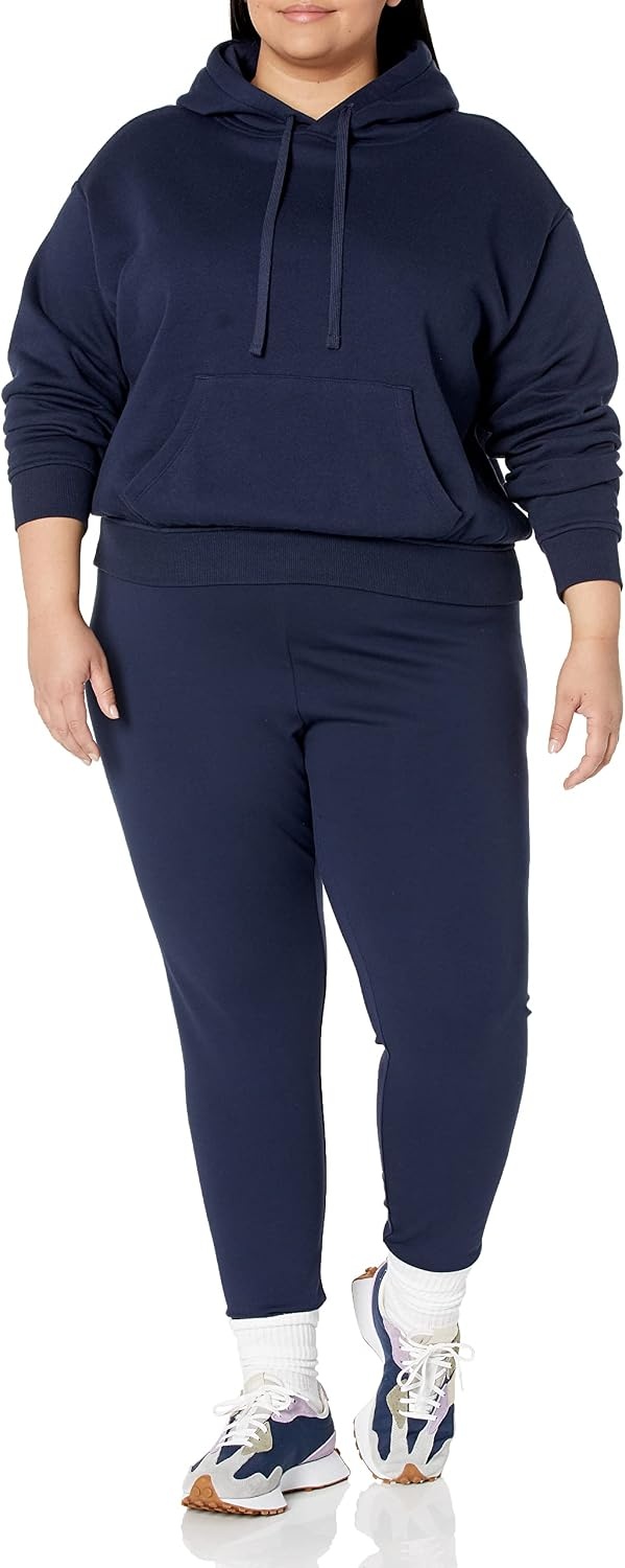 image:imageAmazon Essentials Womens Relaxed Fit Crop Pullover Hoodie Sweatshirt with Drawstring Soft Available in Plus SizeNavy