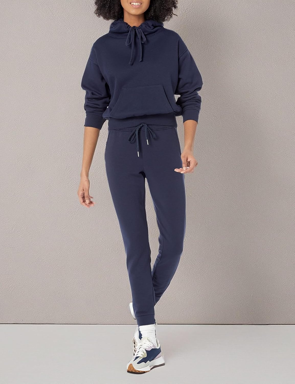 image:imageAmazon Essentials Womens Relaxed Fit Crop Pullover Hoodie Sweatshirt with Drawstring Soft Available in Plus SizeNavy