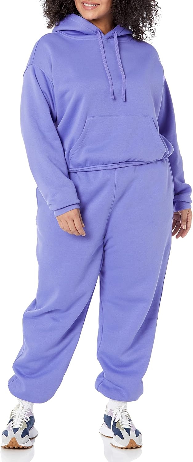 image:imageAmazon Essentials Womens Relaxed Fit Crop Pullover Hoodie Sweatshirt with Drawstring Soft Available in Plus SizePurple Blue