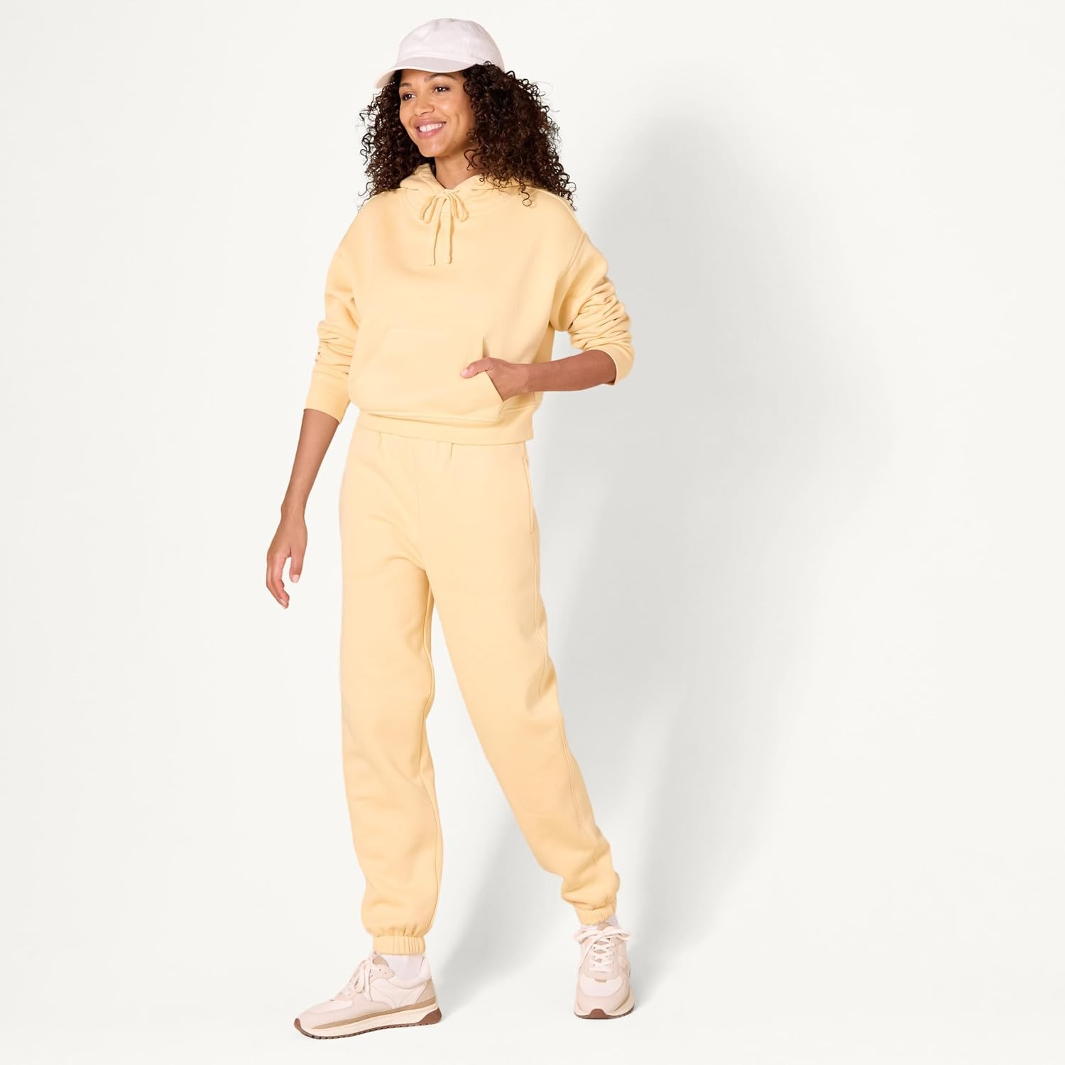 image:imageAmazon Essentials Womens Relaxed Fit Crop Pullover Hoodie Sweatshirt with Drawstring Soft Available in Plus SizeWarm Yellow