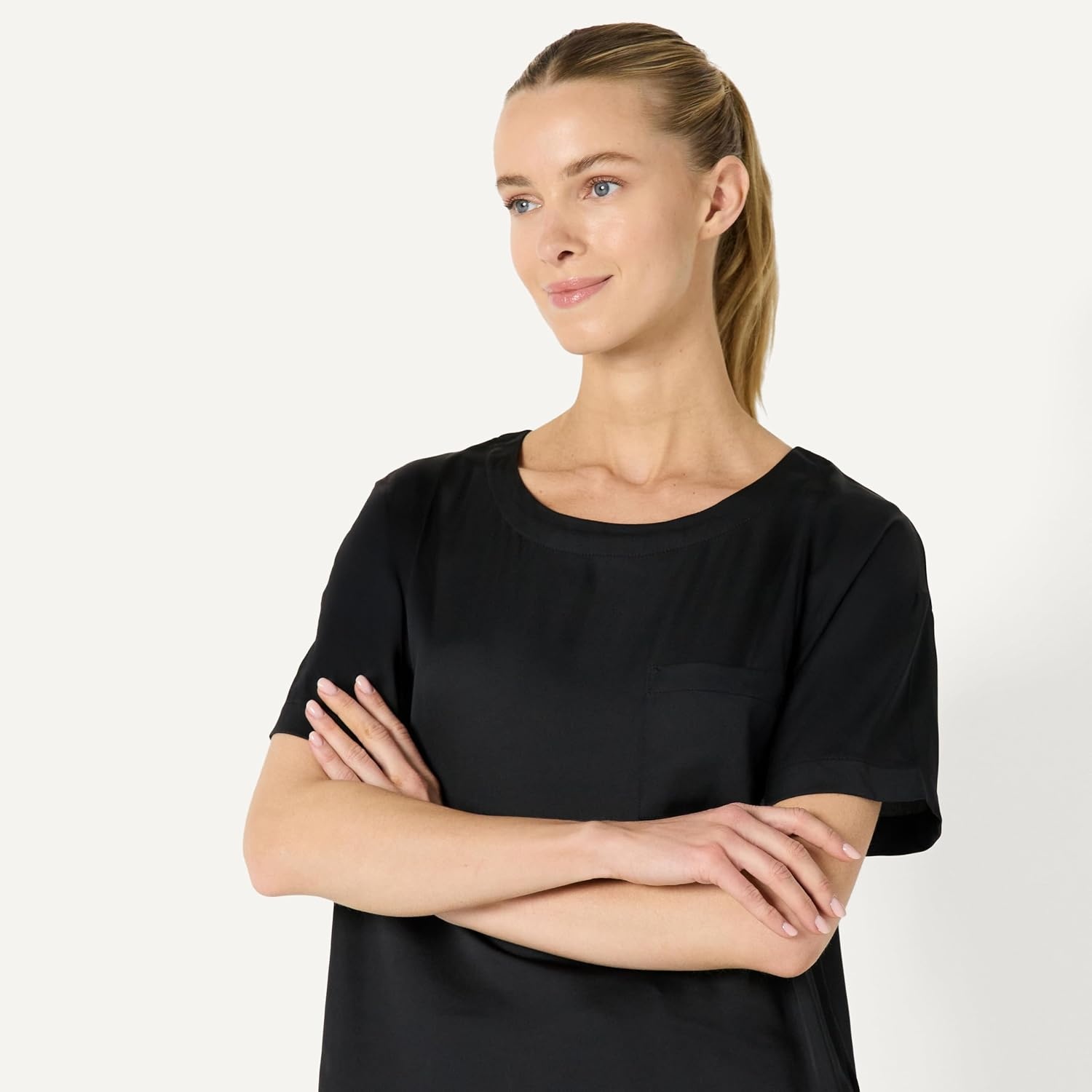image:imageAmazon Essentials Womens Satin Pajama Top and Shorts SetBlack