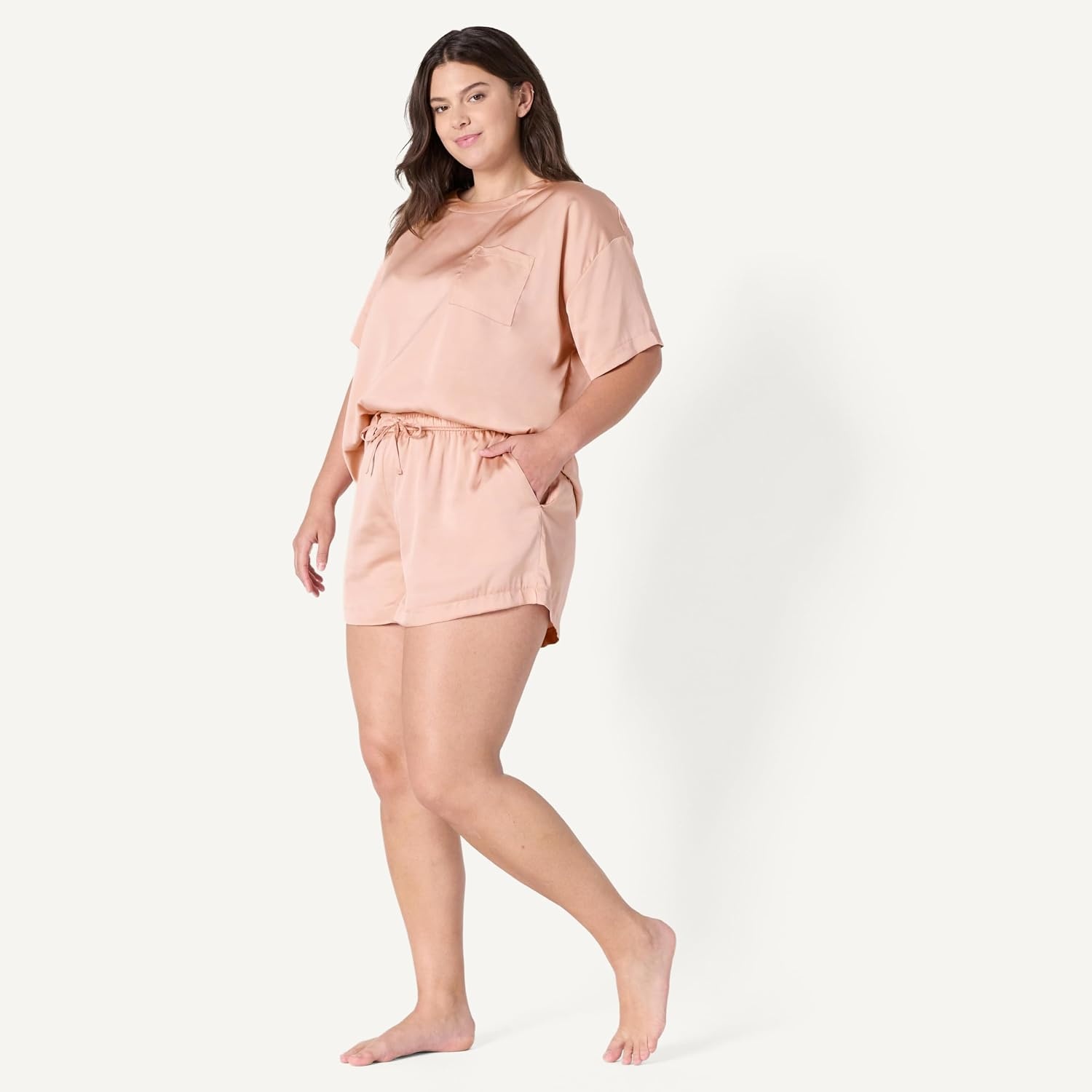 image:imageAmazon Essentials Womens Satin Pajama Top and Shorts SetDusty Rose