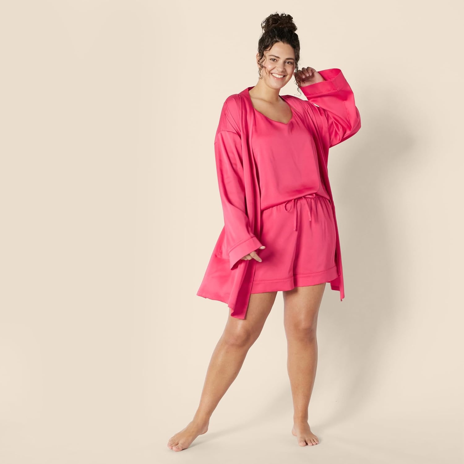 image:imageAmazon Essentials Womens Satin Pajama Top and Shorts SetHot Pink