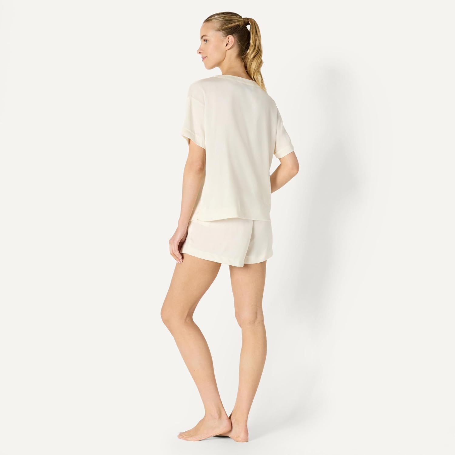image:imageAmazon Essentials Womens Satin Pajama Top and Shorts SetIvory