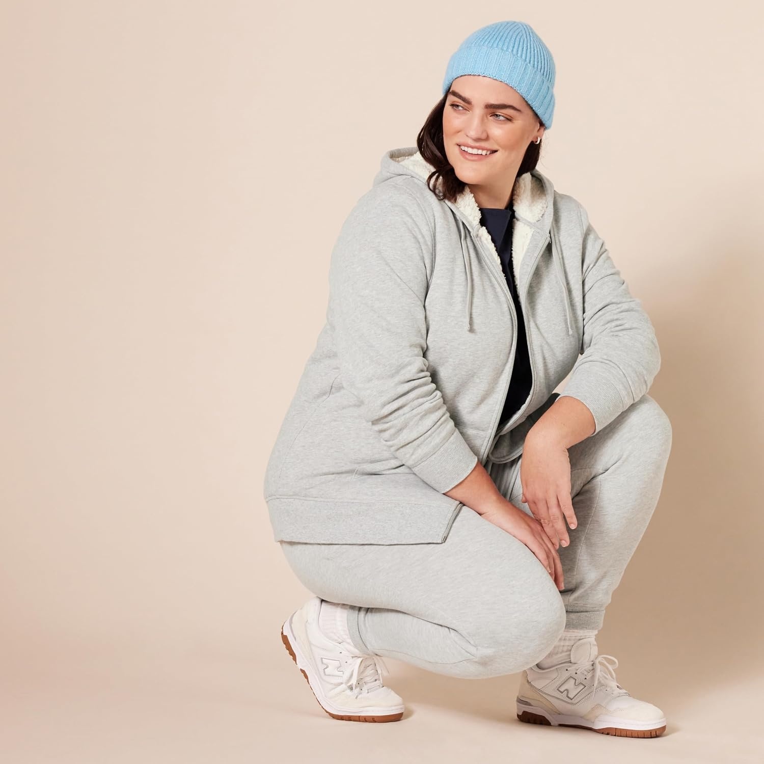 image:imageAmazon Essentials Womens SherpaLined Fleece FullZip Hooded Jacket with Drawstring Available in Plus SizeGrey Heather